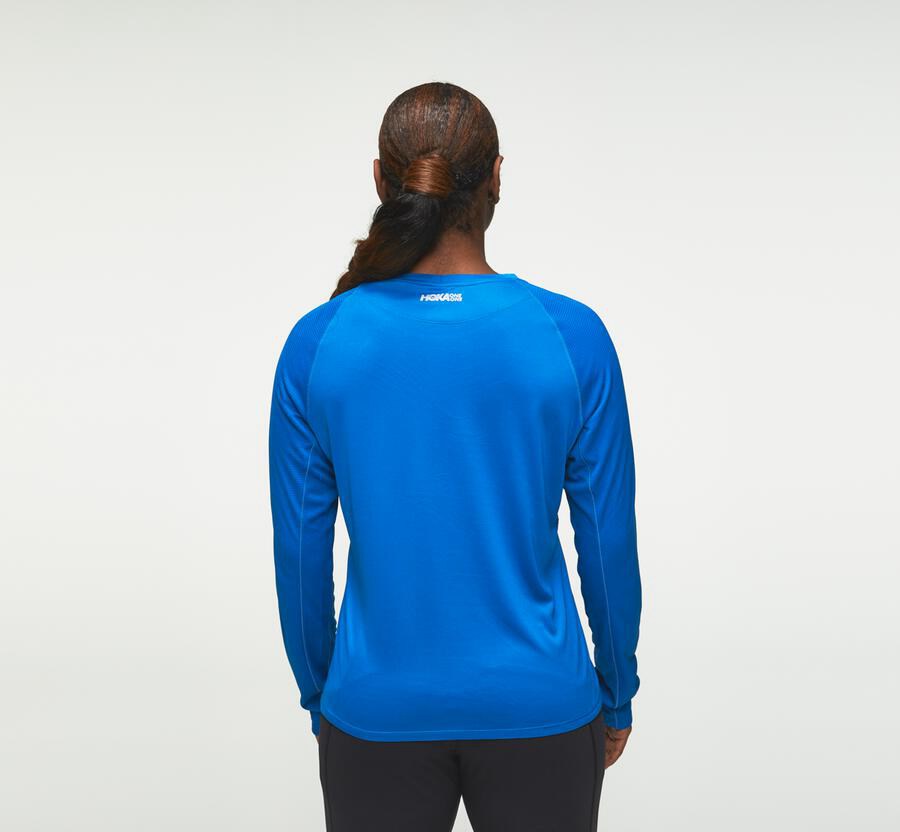 Hoka One One Womens Tops - Performance Long Sleeve - Blue - NHIA23609